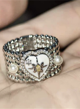 滿天星辰六芒星珍珠戒指女小众设计感女士女款戒2025年新款女生潮