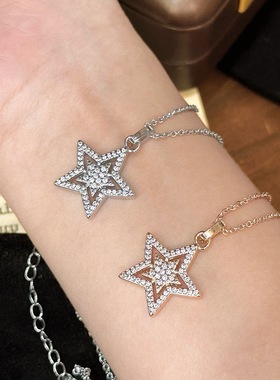 韩版简约镶钻镂空五角星项链女轻奢小众设计高级感星星锁骨链颈链