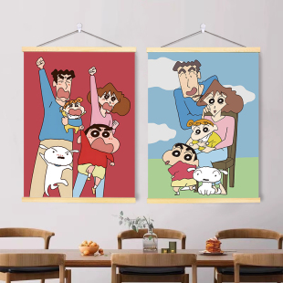 蜡笔小新全家福挂画客厅卧室墙面美化免打孔电表箱遮挡装饰画