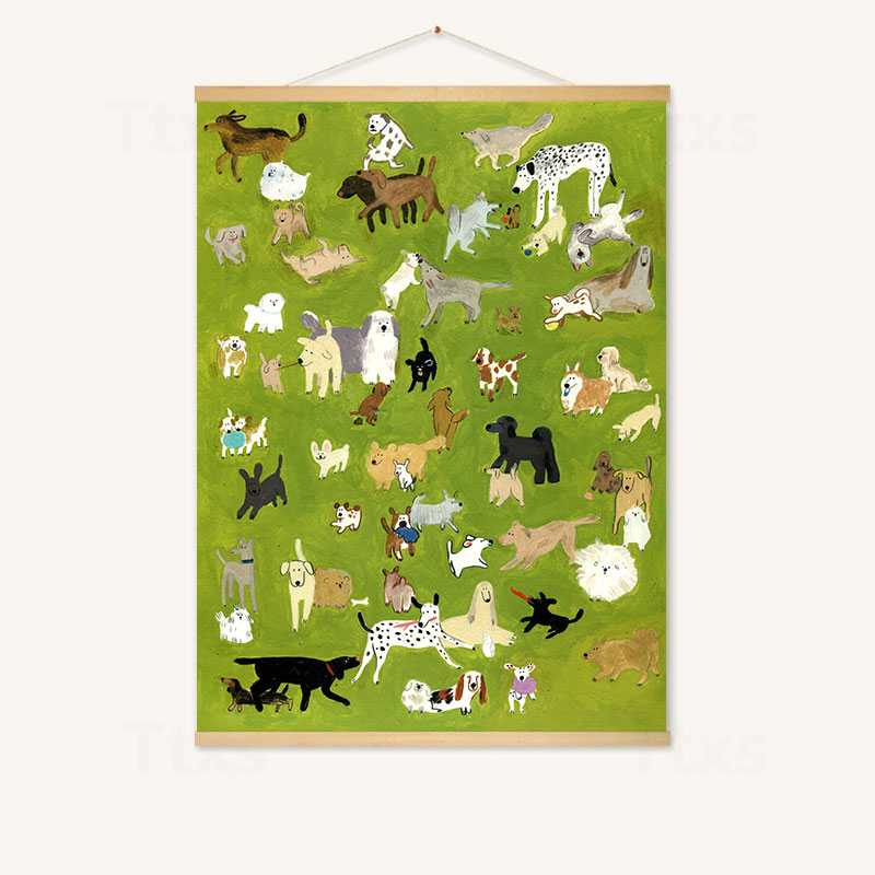 可爱儿童房床头动物小狗插画装饰画拍照道具小众艺术挂画图片