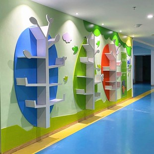 创意整墙壁设计树书架幼儿园学校走廊校园文化墙展示架早教绘本架