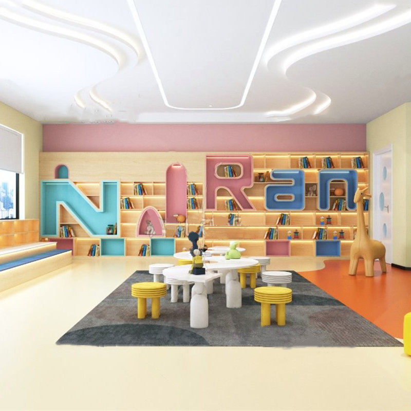 N字母北欧简约书架定制满墙书柜学校图书馆培训早教阅读区绘本架