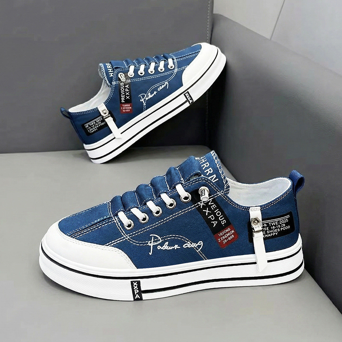 合成鞋业帆布男鞋2026新款夏季透气一脚蹬运动休闲板鞋高级感黑色