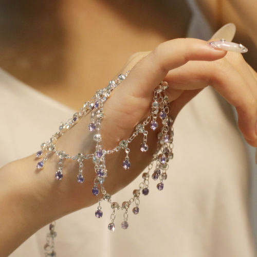 纯铜水钻流苏水钻链电泳厚银保色