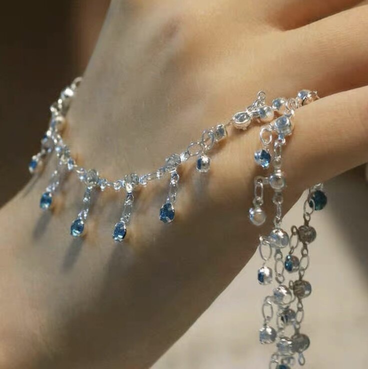 여름 해안 블루 라인 석 술 체인 순수 구리 수제 체인 DIY 목걸이 쥬얼리 재료 액세서리