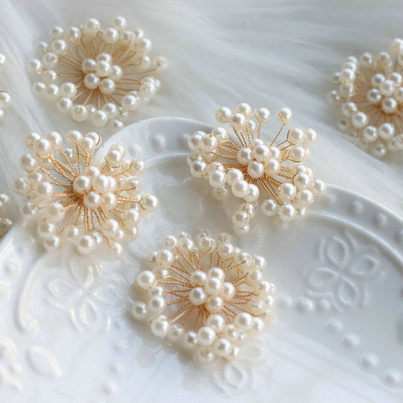 35mm手工铜丝绕线珍珠花朵 diy古风头饰新娘服饰配件