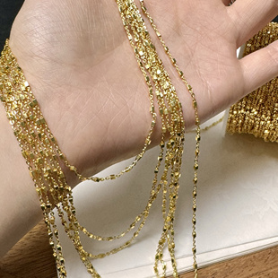 diy项链手链流苏饰品 电泳18k真金保色 闪闪碎金链条 铜方珠链