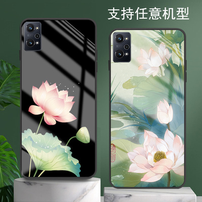 适用真我opporealmeQ5手机壳Q3玻璃Q5i荷花realmeQ莲花Q3S个性Q2潮牌酷Q3i新品男士女生款情侣古风外套Q5pro