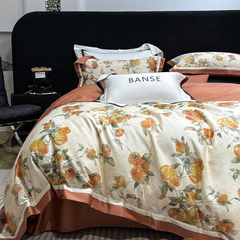 25年新款100支匹马棉数码印花四件套柿柿如意全棉高端1.8床上用品,床上用品,床品套件/四件套/多件套,淘宝优惠券,粉丝福利购,淘宝优惠卷