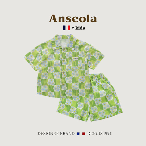 男童夏季薄款花朵短袖两件套