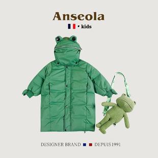 卡通青蛙女童 加厚长款 法国ANSEOLA儿童冬装 羽绒棉服网红炸街冬款