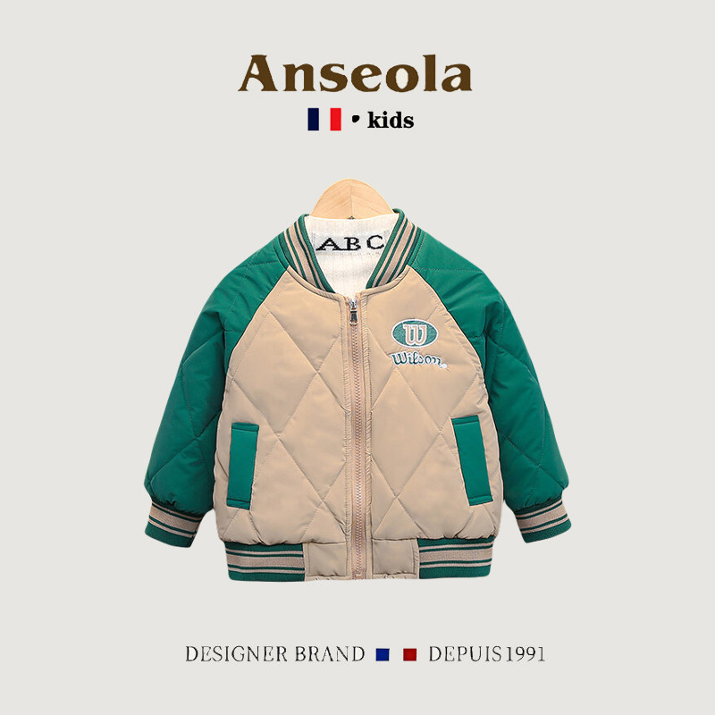法国ANSEOLA男童加绒外套儿童冬装保暖棉衣小童宝宝夹棉棒球服潮