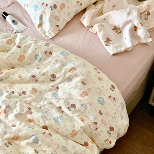 a类母婴级全棉有氧双层纱四件套纯棉纱布被套床单学生宿舍三件套