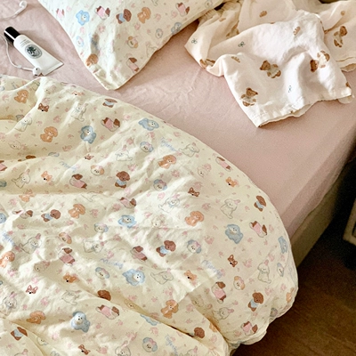 a类母婴级全棉有氧双层纱四件套纯棉纱布被套床单学生宿舍三件套