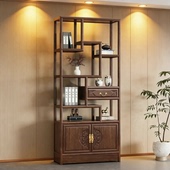 胡桃木色多宝阁客厅隔断陈列柜展示架 实木博古架 古典之家 新中式