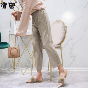 高腰宽松毛呢阔腿裤