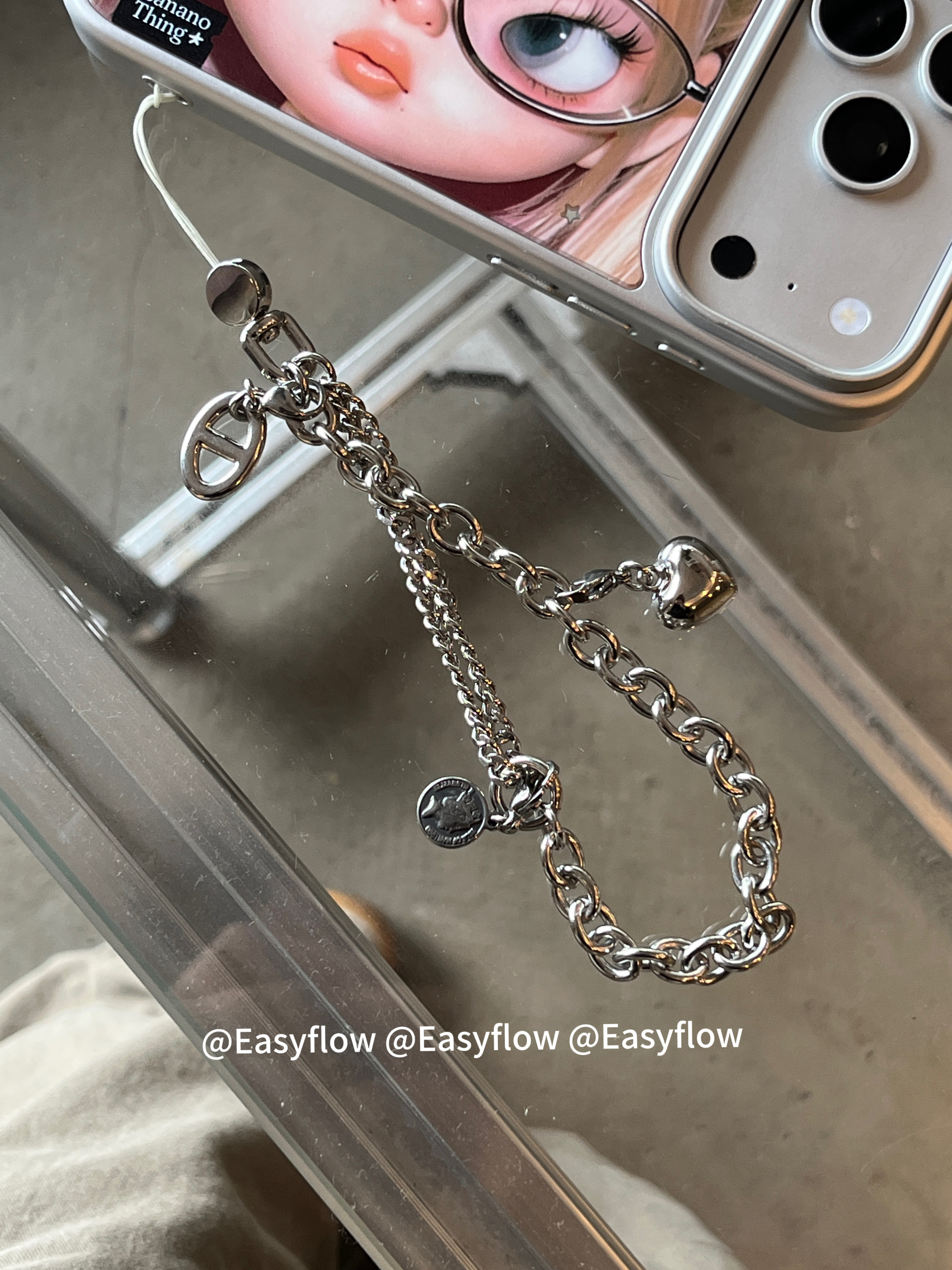 Easyflow|可手提!复古千禧风不锈钢手机链手机挂绳