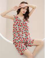 Summer sleeveless vest, cotton and silk pajamas, short-sleeved two-piece set for women, summer halter, thin artificial cotton home wear thumbnail 4
