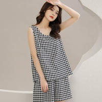 Summer sleeveless vest, cotton and silk pajamas, short-sleeved two-piece set for women, summer halter, thin artificial cotton home wear thumbnail 3