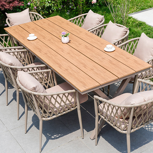 北欧户外桌椅别墅庭院花园藤编铝合金室外休闲简约露天塑木茶桌椅