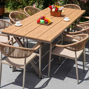 户外桌椅庭院高端室外别墅花园露天阳台铝合金藤编椅塑木桌子组合