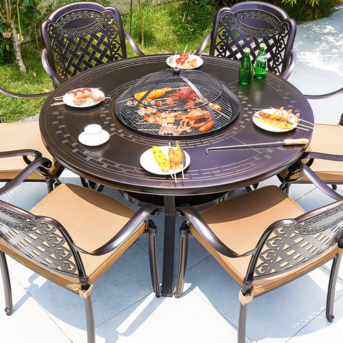 户外庭院家用铸铝炭烤架烧烤桌椅