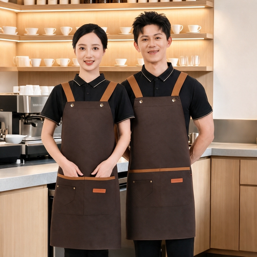 防水背带围裙餐饮服务员工作服咖啡店奶茶店定制logo生鲜超市水果