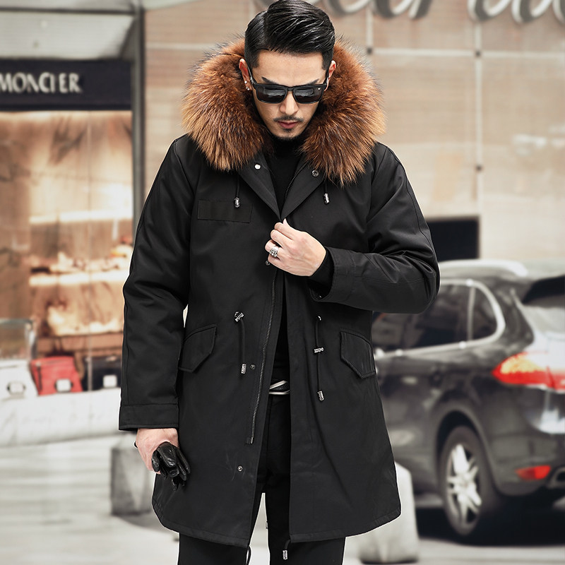 파커 남성 겨울 새 중간 길이 모피 올인원 HAINING 모조 여우 모피 코트 두꺼운 따뜻한 재킷