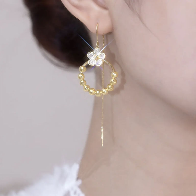小众设计感锆石花朵耳线女