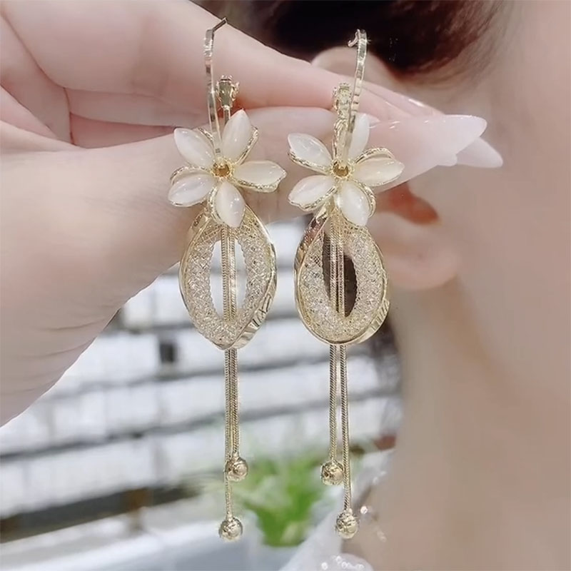 猫眼石花朵耳环925纯银针高级感