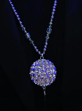 秋冬百搭五彩水晶毛衣链2026新款潮长款挂饰花朵项链百搭衣服吊坠