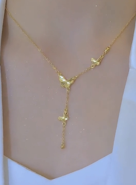 小蝴蝶流苏项链女不掉色钛钢ins小众设计感2025款新款爆款锁骨链