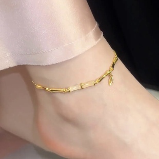 网红时尚 小众设计感竹节脚链气质简约轻奢高级足链百搭不撞款 链子