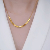 网红锁骨链潮 高级感时尚 日韩国小众设计感方块钛钢项链女夏季 新款