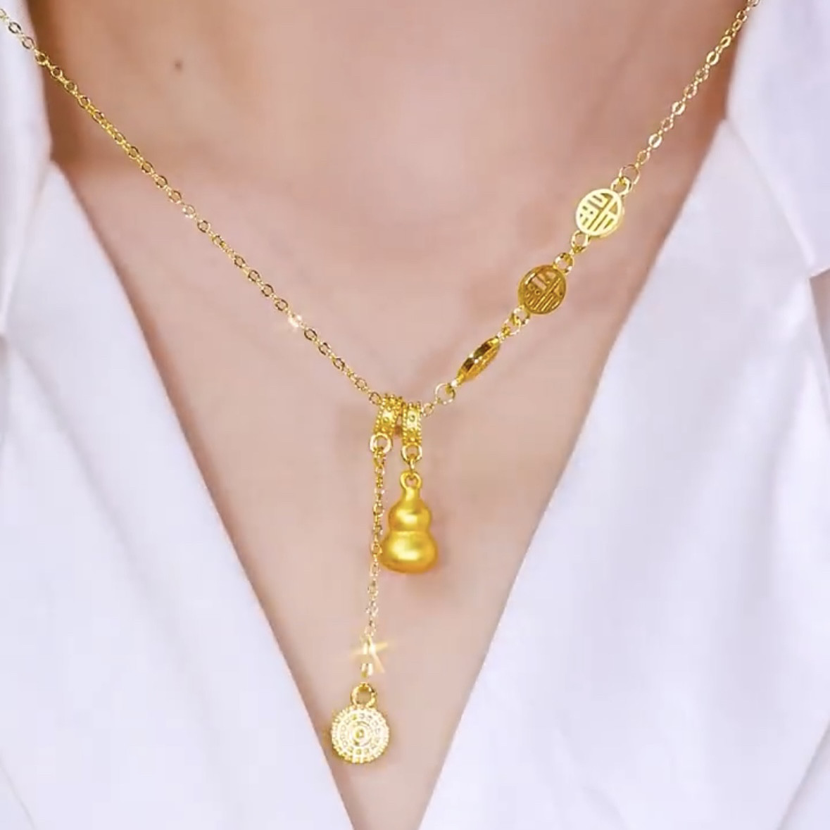 2026新款爆款钛钢项链新中式流苏福字葫芦项链女款百搭不掉色颈链