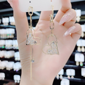 2025新款 耳坠 潮不对称爱心耳环女925纯银针桃心流苏耳饰夸张个性