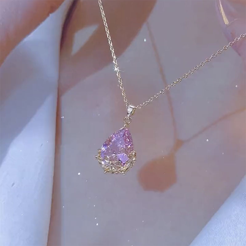 设计感水滴钛钢项链女简约锁骨链