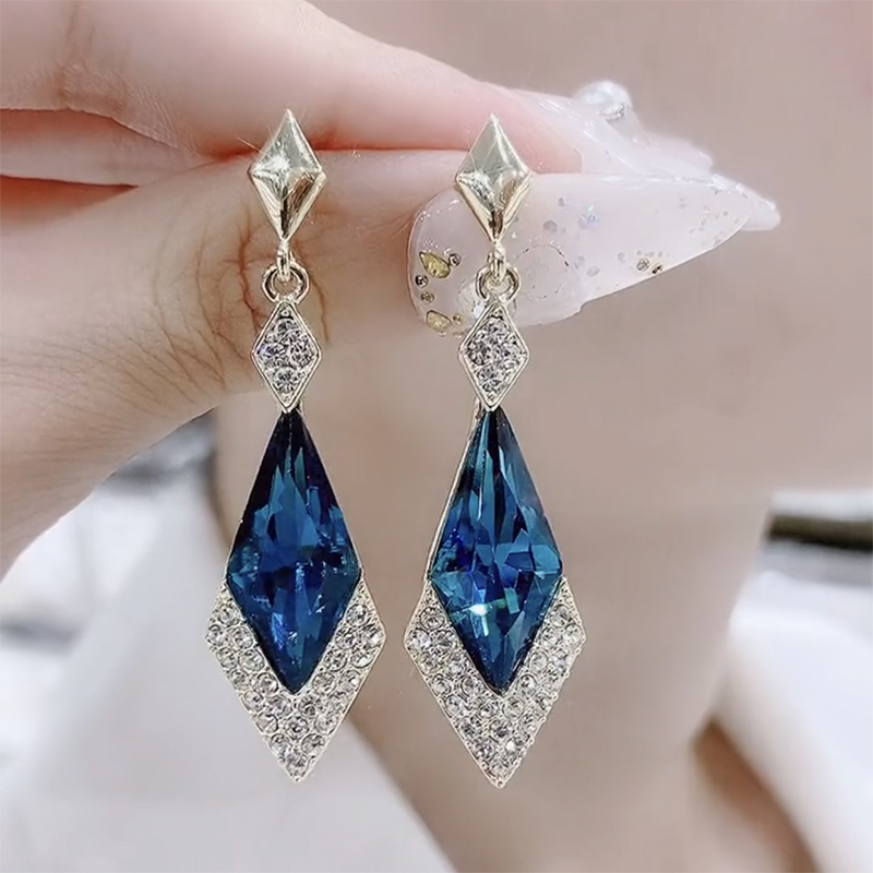 韩国气质百搭蓝色菱形女独特耳环