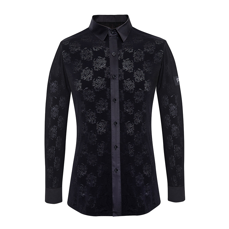 潘氏舞服摩登舞衬衫国标舞开衫练习服华尔兹衬衣训练服提花材料男