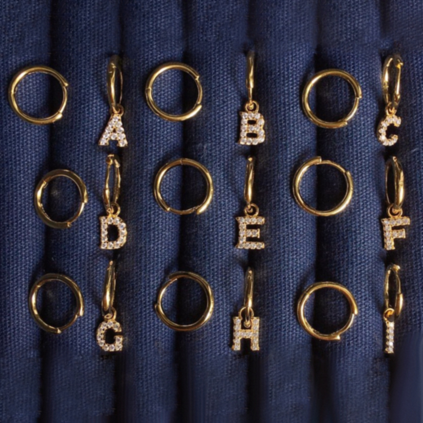 2024新品字母耳环女18.K镀黄金色星座耳钉耳坠纯银圆环气质定制潮