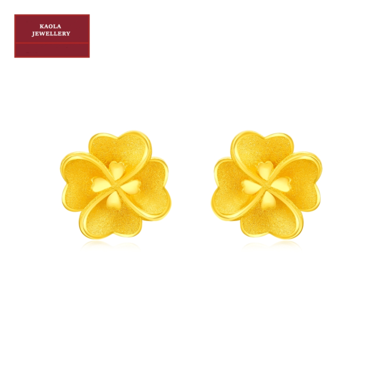 小花朵18K金爱心四叶草耳钉纯银