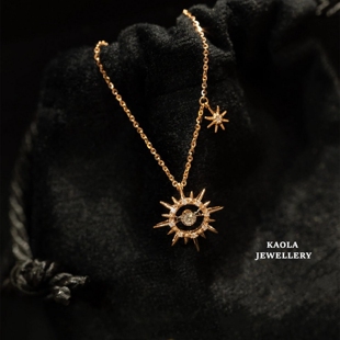 调太幅太阳花灵动项链 心18K金星星纯银八星芒钻石礼物潮 女跳动