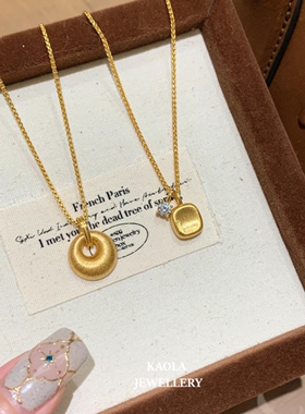 中古风复古拉丝小金坨项链