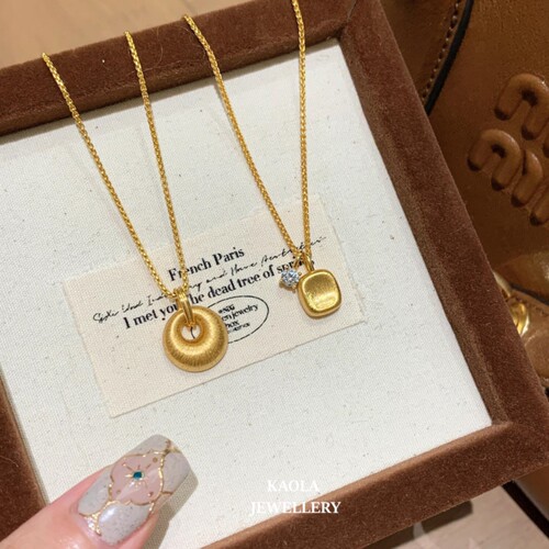 中古风复古拉丝小金坨项链