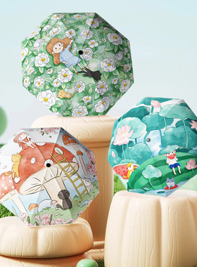 卡通8骨三折伞UV黑胶遮阳伞男女纯色防风儿童三折伞太阳伞晴雨伞