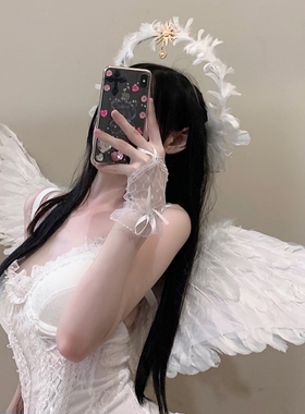 白色天使精灵翅膀羽毛cosplay万圣节圣诞节服装饰女穿搭套装道具