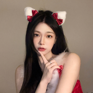 白色猫耳朵发夹女头饰猫咪蝴蝶结夹子圣诞节发饰装饰新年过年喜庆