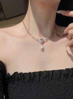 法式轻奢闪锆珍珠项链女高级感