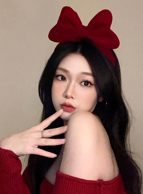 红色丝绒蝴蝶结发箍女圣诞节头饰发夹在逃公主发饰过年新年喜庆