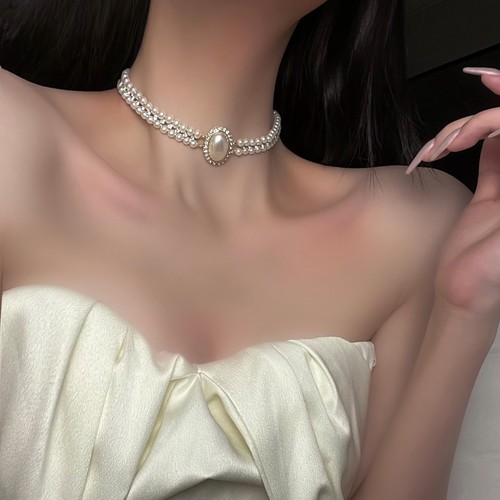 仿珍珠高级感项链女轻奢锁骨链